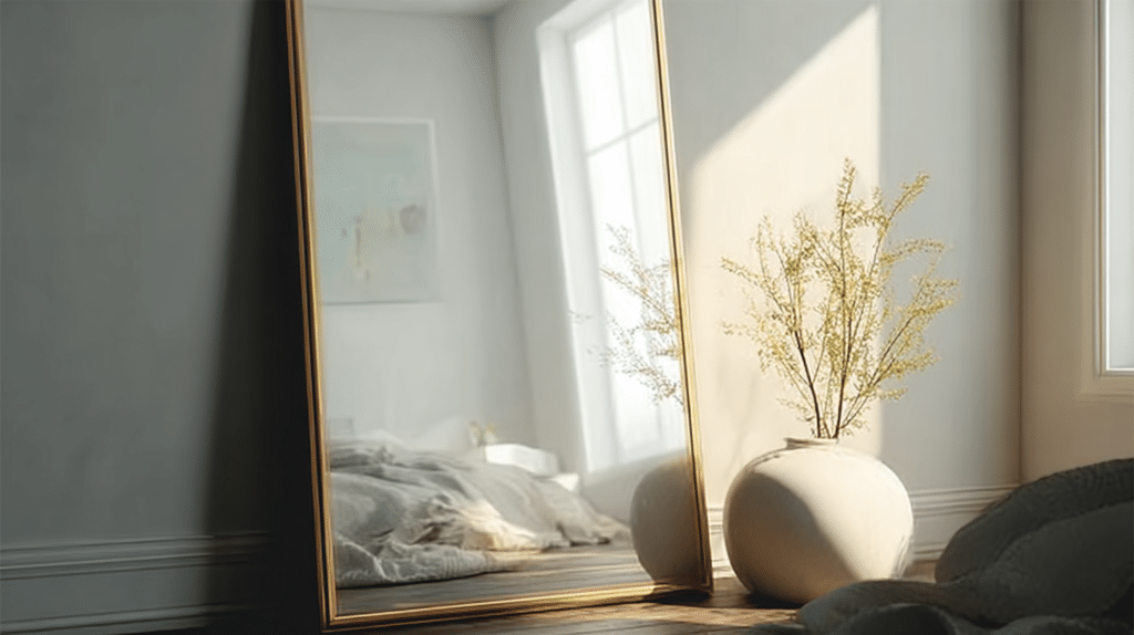 mirror trick budget small bedroom glow up making room look bigger