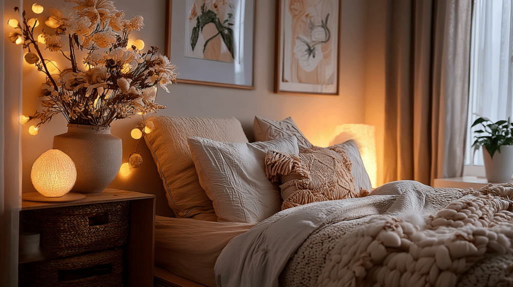 warm lighting small bedroom glow up cozy apartment bedroom