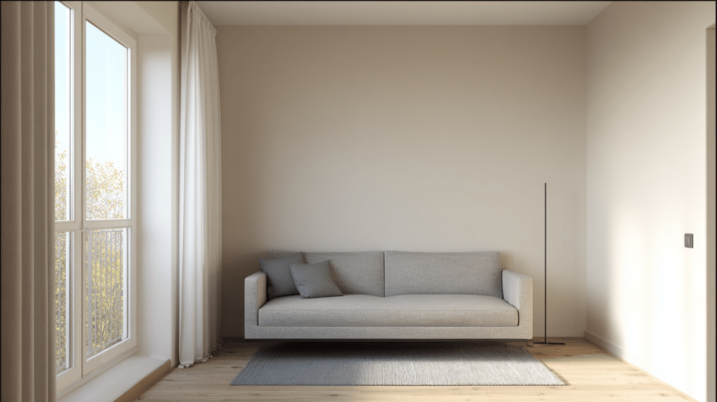 Small living room with sofa slightly pulled away from the wall for better spacing