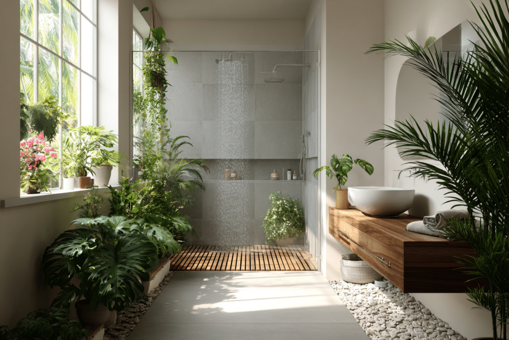 Minimalist small bathroom with indoor plants