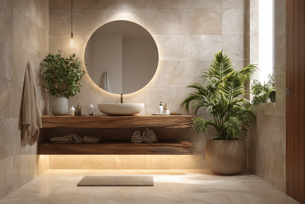Modern minimalist bathroom interior with natu
