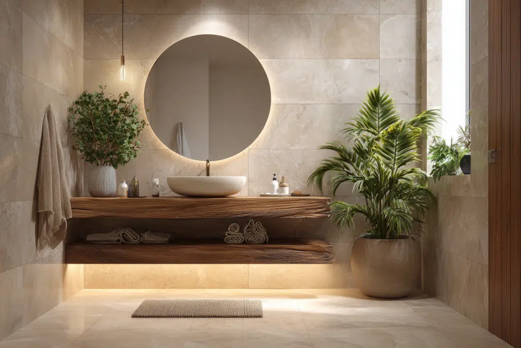 Modern minimalist bathroom interior with natu
