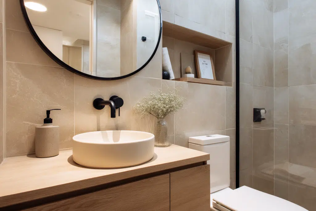 Modern small bathroom design with floating