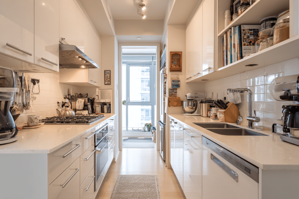Small condo galley kitchen before renovation