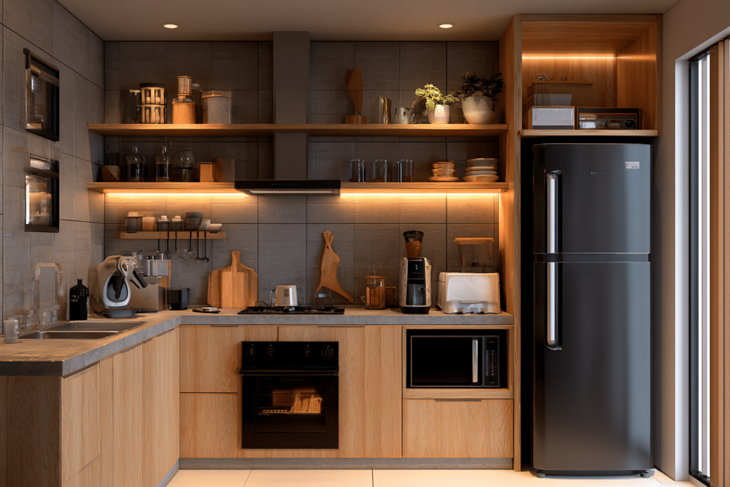Tiny kitchen with poor storage layout applian