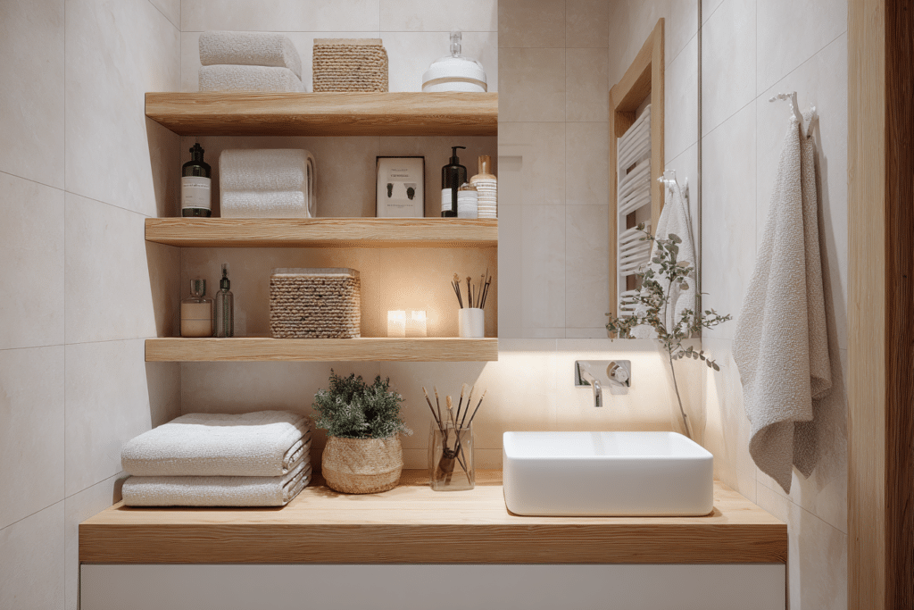 Tiny minimalist bathroom with smart storage