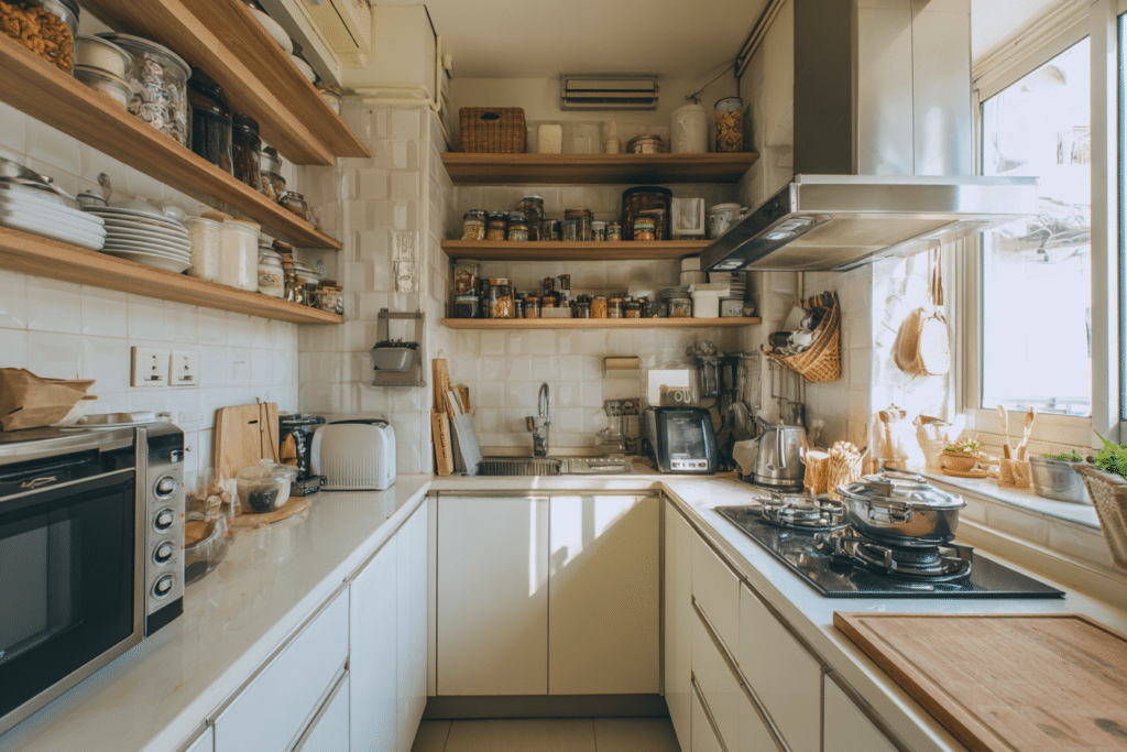 Very small kitchen before organization messy