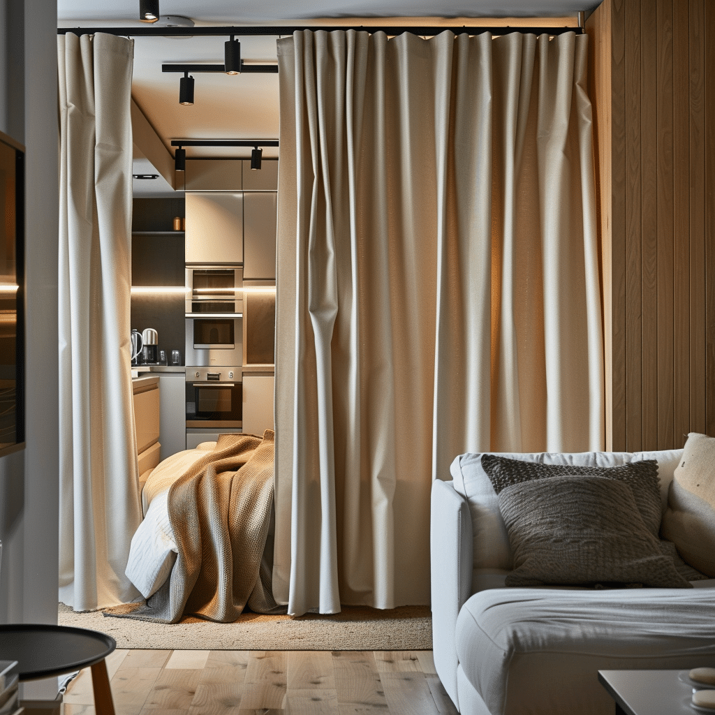 how to divide a studio apartment with curtains