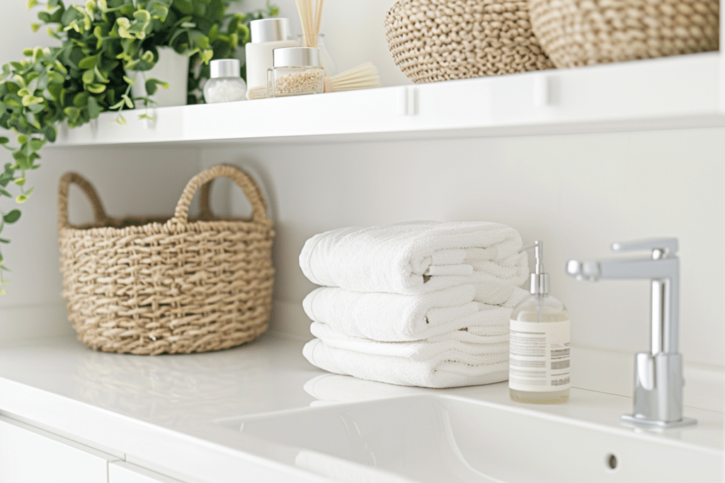 small bathroom storage after organization makeover