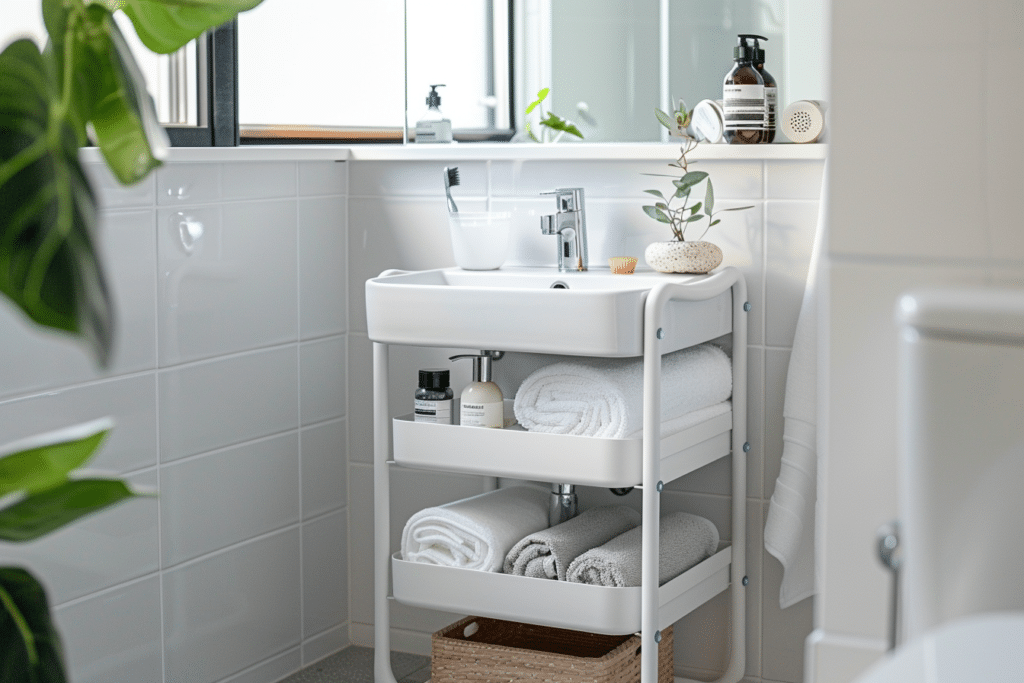 rolling cart tiny bathroom storage solution