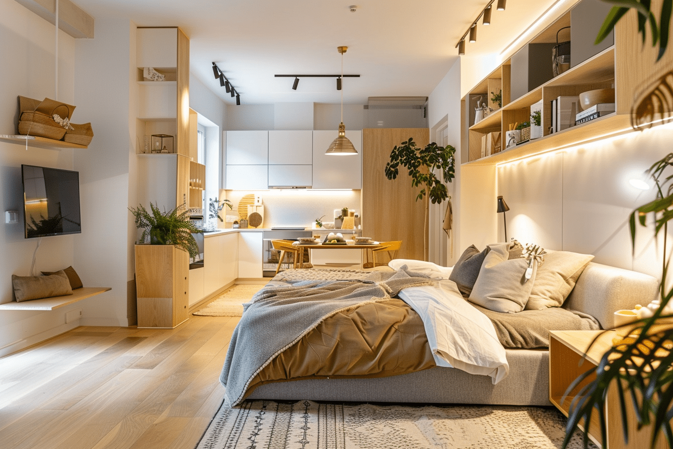 creating zones in a studio apartment with modern layout