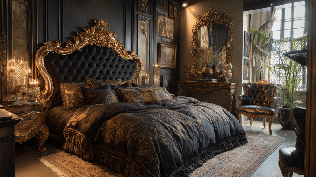 Black Velvet Bed with Gold Sides Bedroom in 2026