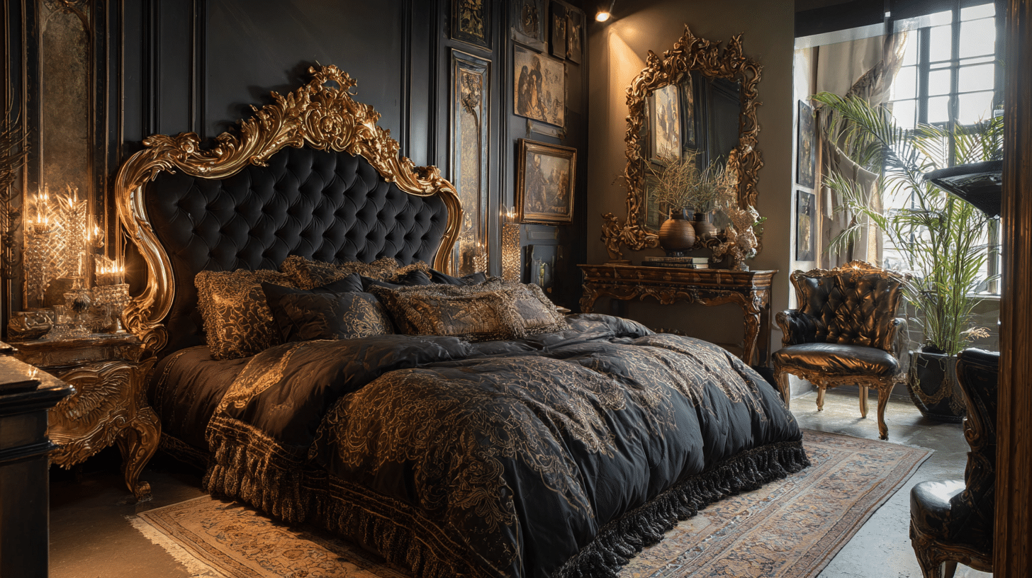 Black Velvet Bed with Gold Sides Bedroom in 2026